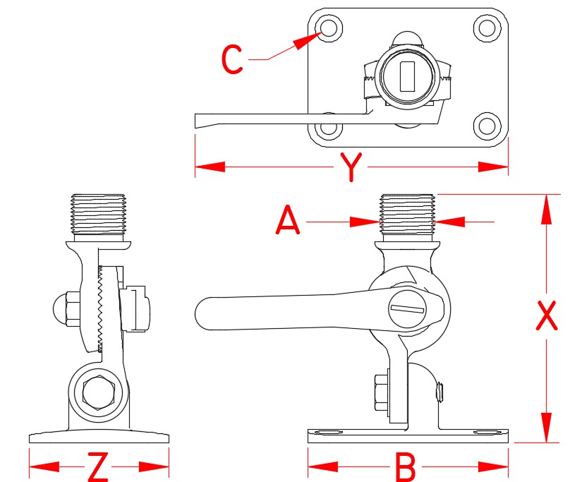 Stainless Steel Antenna Ratchet Mount, S3620-0000, S3621-0000, Line Drawing